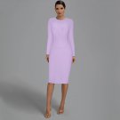 Round Neck Long Sleeve Striped Midi Bandage Dress