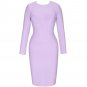 Round Neck Long Sleeve Striped Midi Bandage Dress