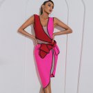 V Neck Sleeveless Mesh Midi Bandage Dress