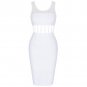 Square Collar Sleeveless Striped Midi Bandage Dress
