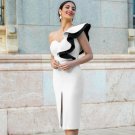 One Shoulder Sleeveless Frill Midi Bodycon Dress