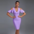 V Neck Short Sleeve Midi Striped Bandage Dress