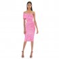 Off Shoulder Short Sleeve Asymmetrical Midi Bodycon Dress
