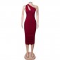 One Shoulder Sleeveless Midi Wrinkled Bandage Dress