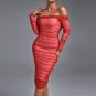 Off Shoulder Ruched Midi Bodycon Dress