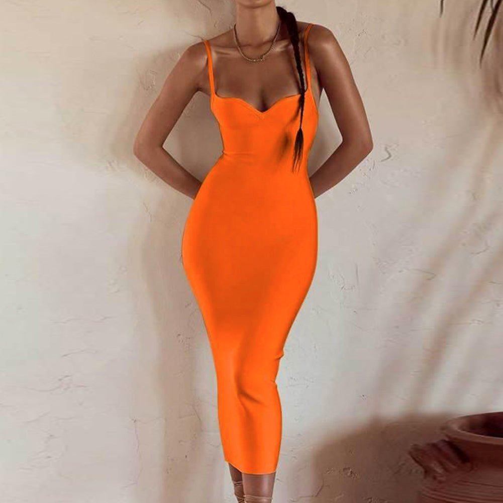 Strappy Sleeveless Midi Plain Bandage Dress