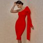Bowknot Asymmetrical One Sleeve Bandage Dress