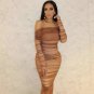 Off Shoulder Long Sleeve Ruched Mini Bodycon Dress