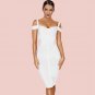 Strappy Short Sleeve Striped Over Knee Bandage Dress