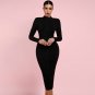 Round Neck Long Sleeve Striped Over Knee Bandage Dress