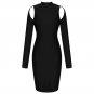 High Neck Long Sleeve Cut Out Over Knee Bandage Dress