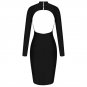 High Neck Long Sleeve Cut Out Over Knee Bandage Dress