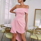 Off Shoulder Short Sleeve Midi Asymmetrical Bodycon Dress