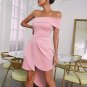 Off Shoulder Short Sleeve Midi Asymmetrical Bodycon Dress