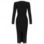 Square Collar Long Sleeve Plain Midi Bandage Dress