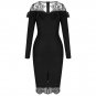 Round Neck Long Sleeve Lace Over Knee Bandage Dress