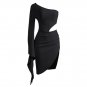 One Shoulder Long Sleeve Midi Hollow out Bandage Dress