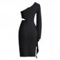 One Shoulder Long Sleeve Midi Hollow out Bandage Dress