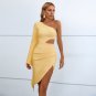One Shoulder Long Sleeve Midi Hollow out Bandage Dress