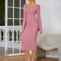 Square Collar Midi Horn Cuffs Bandage Dress