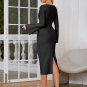 Square Collar Midi Horn Cuffs Bandage Dress