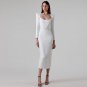 Square Collar Back-Slit Midi Bandage Dress