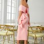 Off Shoulder Short Sleeve Midi Slit Bodycon Dress