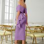 Off Shoulder Short Sleeve Midi Slit Bodycon Dress