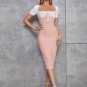 Square Collar Short Sleeve Striped Midi Bandage Dress