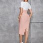 Square Collar Short Sleeve Striped Midi Bandage Dress