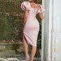 Square Collar Slit Over Knee Bodycon Dress