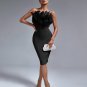 Strapless Feather Midi Bandage Dress
