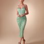 Strappy Satin Corset Ruched Midi Dress