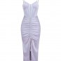 Strappy Satin Corset Ruched Midi Dress