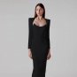 Square Collar Long Sleeve Slit Midi Bandage Dress