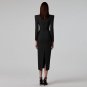 Square Collar Long Sleeve Slit Midi Bandage Dress