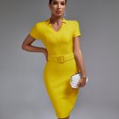V Neck Short Sleeve With Belt Bandage Dress