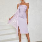 One Shoulder Sleeveless Frill Midi Bodycon Dress
