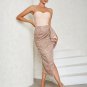 Strapless Sleeveless Sequins Midi Bandage Dress