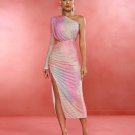Rainbow Rhinestone Cutout Midi Dress