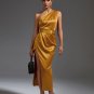 One Shoulder Satin Ruched Dress