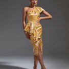 Slanted Shoulder Slit Midi Bodycon Dress