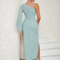 One Shoulder Sleeveless Wrinkled Midi Bodycon Dress