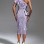 Slanted Shoulder Slit Midi Bodycon Dress