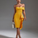 Off Shoulder Ruffled Midi Bandage Dress