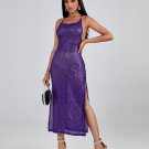 Purple Sequin Strap Midi Dress
