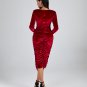 Shoulder Pad Velvet Ruched Midi Dress