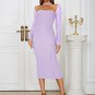 Square Collar Long Sleeve Slit Midi Bandage Dress