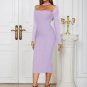 Square Collar Long Sleeve Slit Midi Bandage Dress