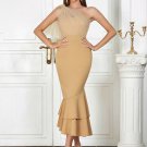 One Shoulder Sleeveless Tulle Midi Bodycon Dress